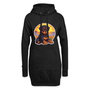 Rottweiler Chien Drôle De Dessin Animé Kawaii Livre Plage - Sweat-shirt à capuche long Femme - noir - Devant