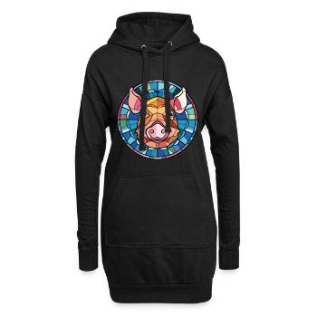 Cochon Aquarelle colorée Animal animal de compagnie Illustration - Sweat-shirt à capuche long Femme - noir - Devant