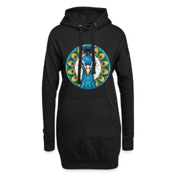 Pfau Buntes Aquarell Tier Illustration - Hoodie-Kleid - Schwarz - Vorne