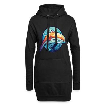 Wal buntes Aquarell Tier Haustier Illustration - Hoodie-Kleid - Schwarz - Vorne