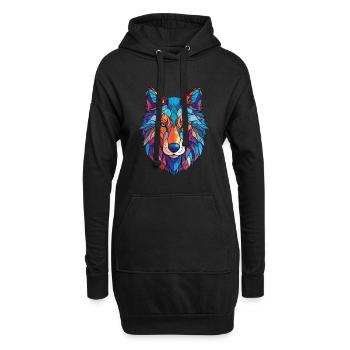 Wolf buntes Aquarell Tier Haustier Illustration - Hoodie-Kleid - Schwarz - Vorne