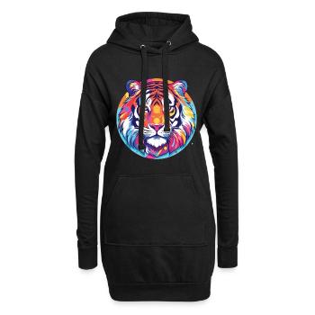 Tiger Buntes Aquarell Tier Haustier Illustration - Hoodie-Kleid - Schwarz - Vorne