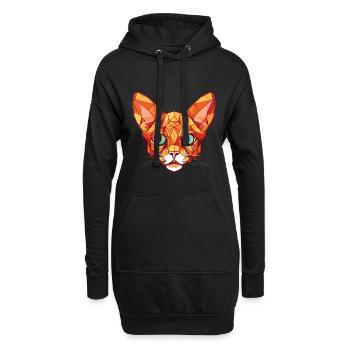 Rote Devon Rex Katze bunte Aquarell-Illustration - Hoodie-Kleid - Schwarz - Vorne