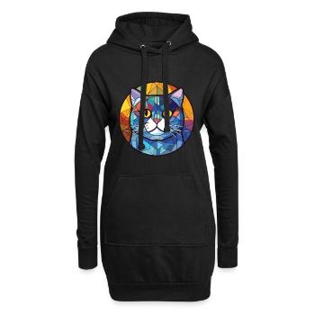 Britisch Kurzhaar Katze Bunte Aquarell-Karikatur - Hoodie-Kleid - Schwarz - Vorne