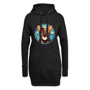 Havanna-braune Katze bunte Aquarell-Illustration - Hoodie-Kleid - Schwarz - Vorne