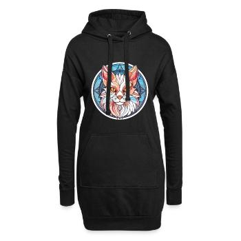 Chat Angora Turc Aquarelle Colorée Dessin Animé Pour Animaux De Compagnie - Sweat-shirt à capuche long Femme - noir - Devant