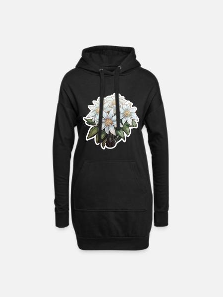 Edelweiss Fleur Plante Montagnes - Sweat-shirt à capuche long Femme - noir