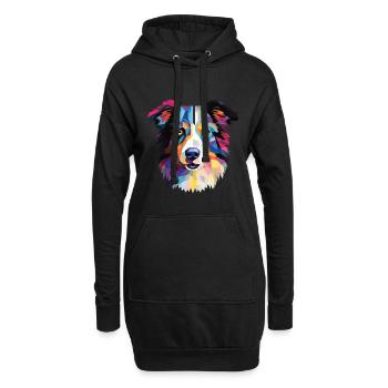 Border Collie Hunderasse Aquarell Illustration - Hoodie-Kleid - Schwarz - Vorne