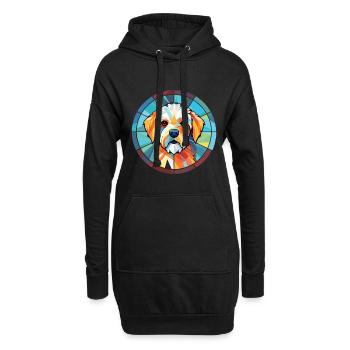 Französischer dreifarbiger Hundehund Rasse Aquarellglas - Hoodie-Kleid - Schwarz - Vorne