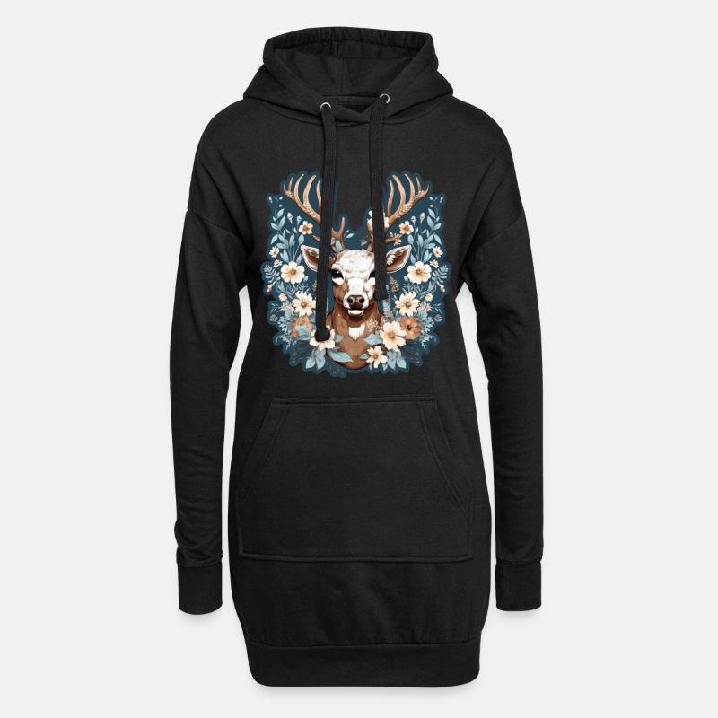 Fleurs de cerf - Sweat-shirt à capuche long Femme - noir
