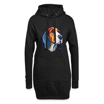 Französischer dreifarbiger Hundehund Rasse Aquarellglas - Hoodie-Kleid - Schwarz - Vorne