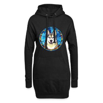 Husky-Hunderasse Bunte Aquarell-Illustration - Hoodie-Kleid - Schwarz - Vorne