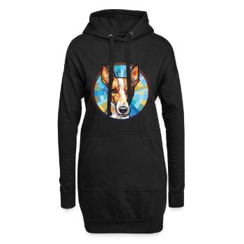 Glatte Foxterrier-Hunderasse buntes Aquarell - Hoodie-Kleid - Schwarz - Vorne