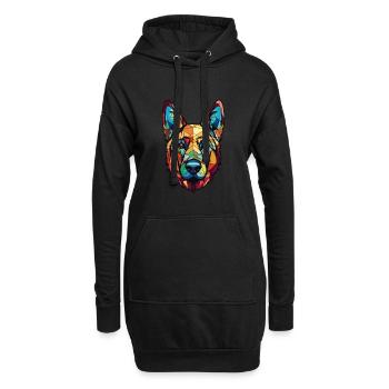 German Shepherd Dog Breed Watercolor Illustration - Hoodie Dress - black - Front