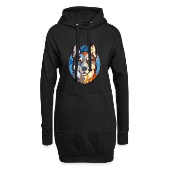 Husky Nur Hunderasse Aquarellglas Illustration - Hoodie-Kleid - Schwarz - Vorne