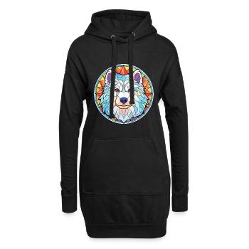 Samoyède chien race aquarelle colorée Illustration - Sweat-shirt à capuche long Femme - noir - Devant