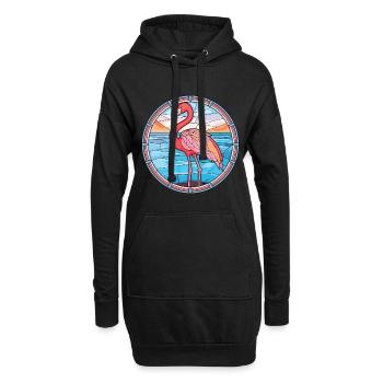 Flamingo Buntes Aquarell Tier Illustration - Hoodie-Kleid - Schwarz - Vorne