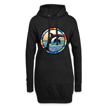 Orca buntes Aquarell Tier Haustier Illustration - Hoodie-Kleid - Schwarz - Vorne