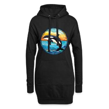 Orca buntes Aquarell Tier Haustier Illustration - Hoodie-Kleid - Schwarz - Vorne
