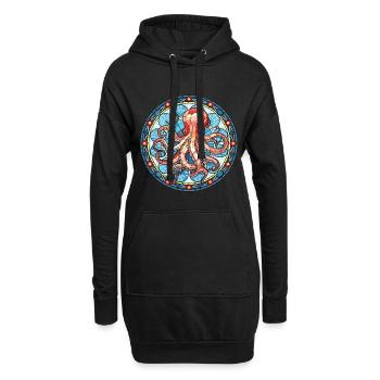 Oktopus bunte Aquarell-Tier-Illustration - Hoodie-Kleid - Schwarz - Vorne