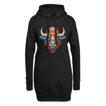 Bison Afrikanischer Büffel Buntes Aquarelltier - Hoodie-Kleid - Schwarz - Vorne