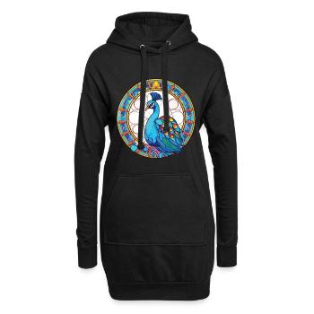 Pfau Buntes Aquarell Tier Illustration - Hoodie-Kleid - Schwarz - Vorne