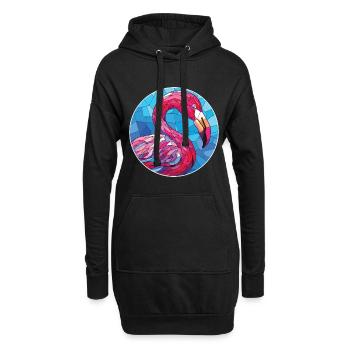 Illustration animale aquarelle colorée de flamant rose - Sweat-shirt à capuche long Femme - noir - Devant