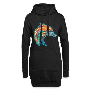 Delphin, Buntes, Aquarell, Tier, Illustration - Hoodie-Kleid - Schwarz - Vorne