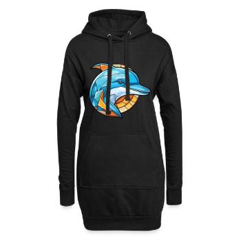 Delphin, Buntes, Aquarell, Tier, Illustration - Hoodie-Kleid - Schwarz - Vorne