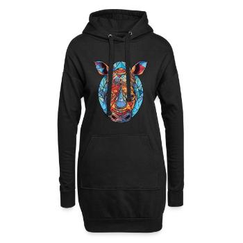 Nashorn bunte Aquarell-Tier-Haustier-Illustration - Hoodie-Kleid - Schwarz - Vorne