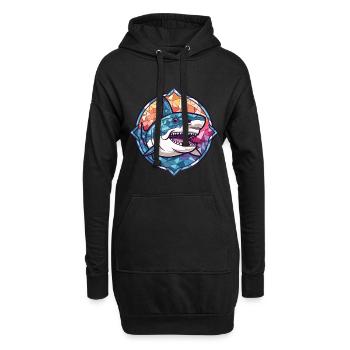 Hai buntes Aquarell Tier Haustier Illustration - Hoodie-Kleid - Schwarz - Vorne