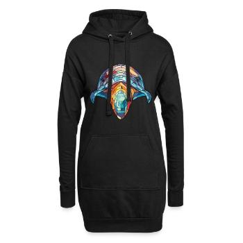 Wal buntes Aquarell Tier Haustier Illustration - Hoodie-Kleid - Schwarz - Vorne