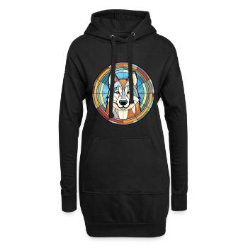 Husky-Hund Bunte Aquarell-Tier-Illustration - Hoodie-Kleid - Schwarz - Vorne