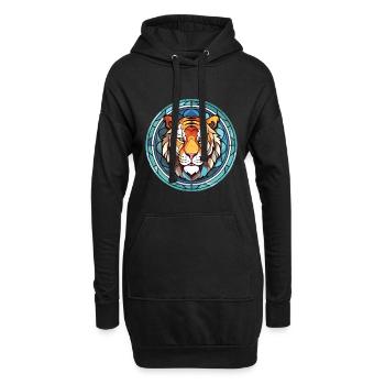 Tiger Buntes Aquarell Tier Haustier Illustration - Hoodie-Kleid - Schwarz - Vorne