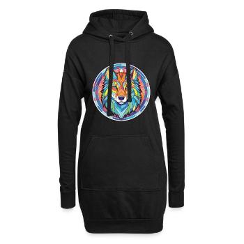 Wolf buntes Aquarell Tier Haustier Illustration - Hoodie-Kleid - Schwarz - Vorne