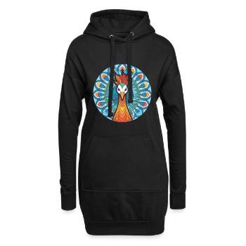 Pfau Buntes Aquarell Tier Illustration - Hoodie-Kleid - Schwarz - Vorne