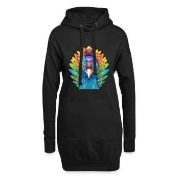 Pfau Buntes Aquarell Tier Illustration - Hoodie-Kleid - Schwarz - Vorne