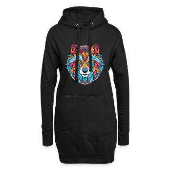 Wolf buntes Aquarell Tier Haustier Illustration - Hoodie-Kleid - Schwarz - Vorne
