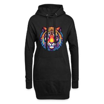 Tiger Buntes Aquarell Tier Haustier Illustration - Hoodie-Kleid - Schwarz - Vorne