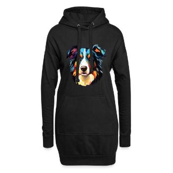 Border Collie Hunderasse Aquarell Illustration - Hoodie-Kleid - Schwarz - Vorne