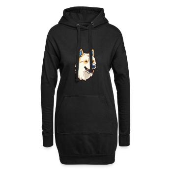 Korean Jindo Dog Breed Cartoon Kawaii Illustration - Hoodie Dress - black - Front