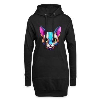 Chat Siamois Race Aquarelle Dessin Animé Kawaii Pet - Sweat-shirt à capuche long Femme - noir - Devant