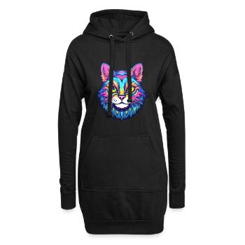 Highlander Katze Rasse Aquarell Karikatur Kawaii Haustier - Hoodie-Kleid - Schwarz - Vorne