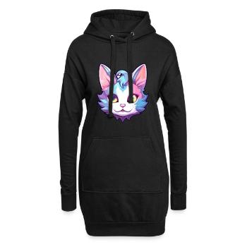 Devon Rex Cat Breed aquarelle dessin animé Kawaii animal de compagnie - Sweat-shirt à capuche long Femme - noir - Devant