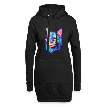 Américain Bobtail chat aquarelle dessin animé Kawaii - Sweat-shirt à capuche long Femme - noir - Devant