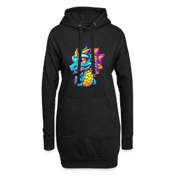 Drache Buntes Aquarell Cartoon Kawaii Tier - Hoodie-Kleid - Schwarz - Vorne