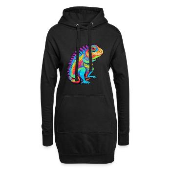 Iguane Aquarelle Colorée Dessin Animé Kawaii Animal - Sweat-shirt à capuche long Femme - noir - Devant