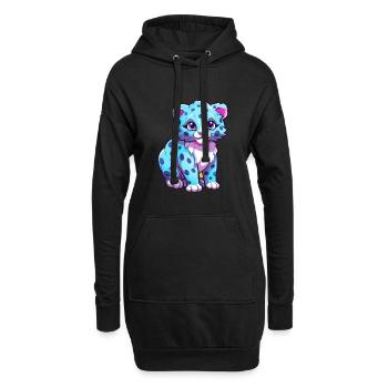 Léopard des neiges Aquarelle colorée Dessin animé Kawaii An - Sweat-shirt à capuche long Femme - noir - Devant