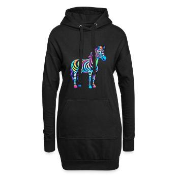 Zebra buntes Aquarell Cartoon Kawaii Tier - Hoodie-Kleid - Schwarz - Vorne