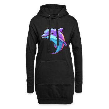 Delfin buntes Aquarell Cartoon Kawaii Tier - Hoodie-Kleid - Schwarz - Vorne